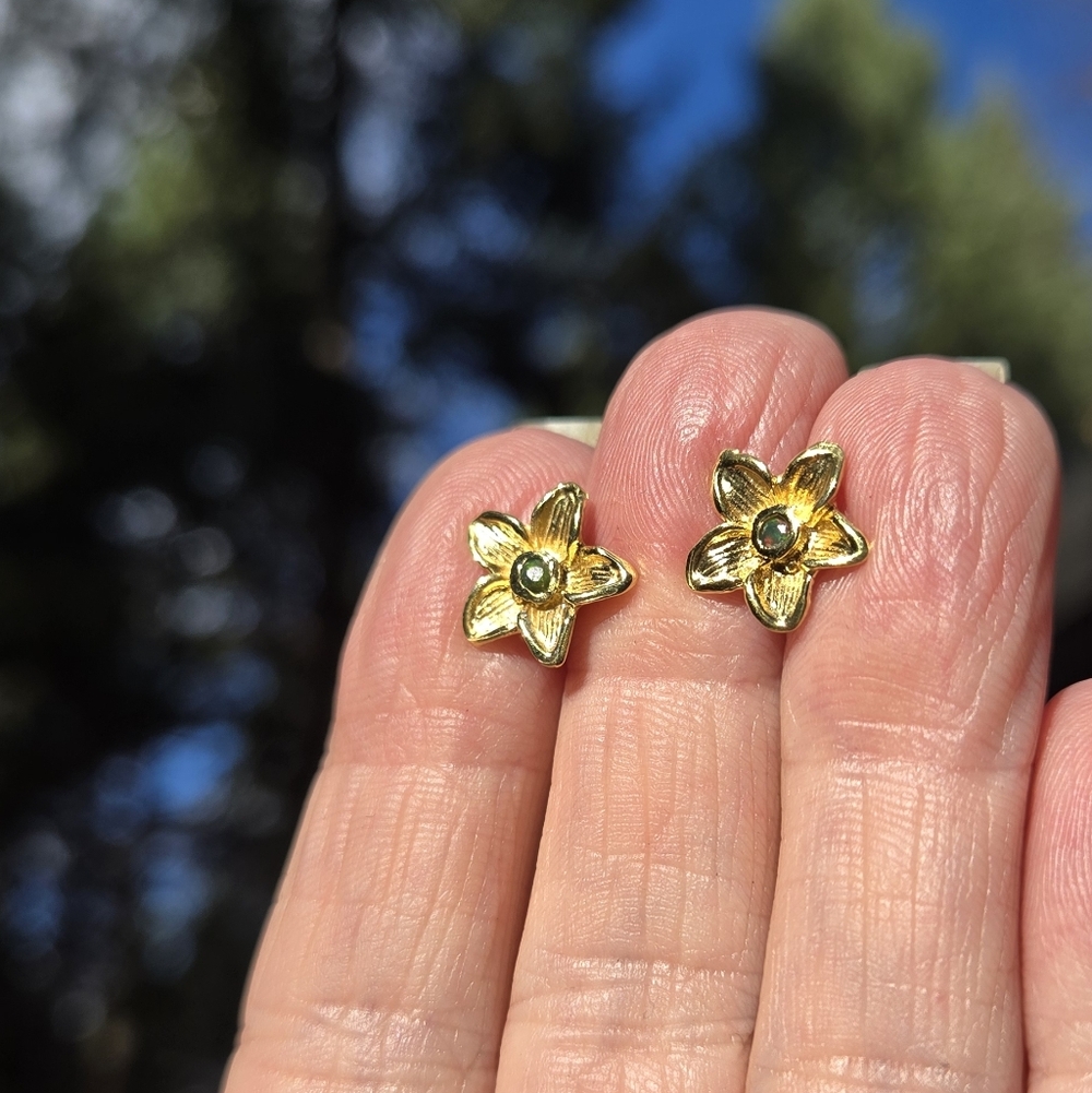 Black Opal Natural Sterling & Gold Earrings - Picture 4 of 11
